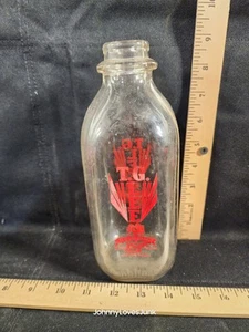 Antiguo T.G. Botella de leche Lee Dairy etiqueta roja Orlando Florida - Imagen 1 de 2