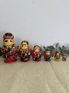 Vintage Russische Stapelpuppe Set 6 Puppen handbemalt Holz bunte Deko - Bild 1 von 9