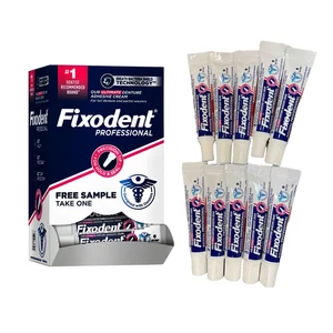 Fixodent Zahnersatzkleber Reisegröße 0,35 oz - selbstklebende Creme Tuben 50er-Pack - Bild 1 von 2
