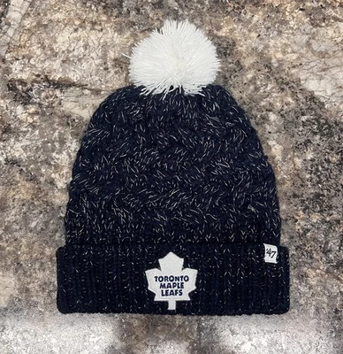 NHL Toronto Maple Leafs 47 Brand Women’s Cuffed Knit Winter Hat Pom Blue OS - Image 1 of 4