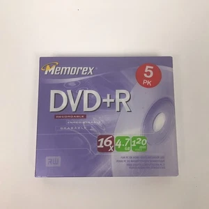 BRANDNEU Memorex 16x DVD+R Medien 5er Pack beschreibbar 4,7GB 120 min Video - Bild 1 von 2