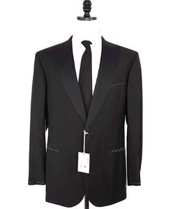 $5,995 Brioni Solid Black Peak Lapel Tuxedo Dinner Jacket Blazer 44L - Picture 1 of 10