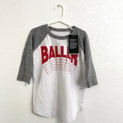 NUEVO CON ETIQUETAS Chaser Niños Niños Camiseta Blanca Gris Bailarina Raglán Media Manga Talla 6 Foto 1 de 4