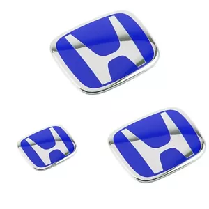 GENUINE AUDM 3PCS BLUE FRONT REAR STEERING BADGE EMBLEM CIVIC HATCH 2016-2021 - Picture 1 of 6