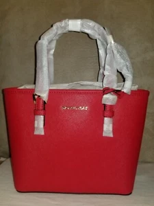 NEW, Michael Kors Red Saffiano Leather Purse, Gold Accents & Crossbody NWOT - Picture 1 of 7