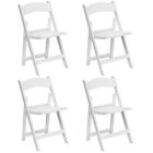 4 White Resin Folding Chair Commercial Stackable Wedding Chair w/Padded Seat