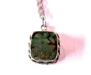Vintage Sterling Silver Bisbee AZ Copper Veined Turquoise Pendant Necklace 5.13g - Picture 1 of 9