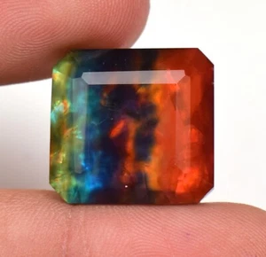 Natural Ammolite Gemstone Red Green Faceted Emerald Cut Huge 17.25 Ct TREATED - Picture 1 of 5