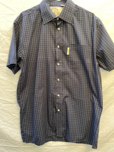 Mens RYDale COUNTRY Whitby Navy Blue S/S Check Shirt Poly-Cotton Blend Size M 40 - Picture 1 of 13