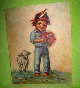 "Little Sly Fox" Print Boy with Lamb Ready to Frame Vintage - Imagen 1 de 8