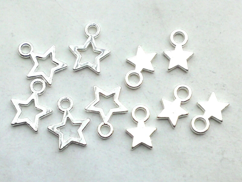 MARKENLOS Charms Anhänger Stern 12x10mm Charm Sterne Hellsilber Schmuck Perlen Basteln