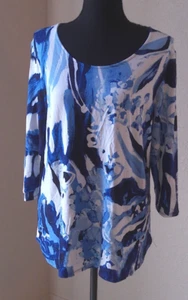 CLAIRE DESJARDINS WOMENS 3/4 LENGTH SLEEVE BLUE & WHITE TOP SIZE LARGE - Picture 1 of 4