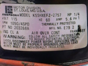 EMERSON K55HXEFZ-2757 Blower Motor 1/4HP 115V 60Hz 1PH 1050RPM 4SPD - Picture 1 of 1