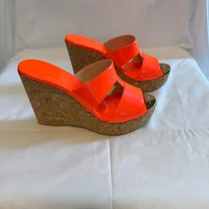 Jimmy Choo Wedged Cork Heel in Orange Patent Leather Size 8.5 - Picture 1 of 7