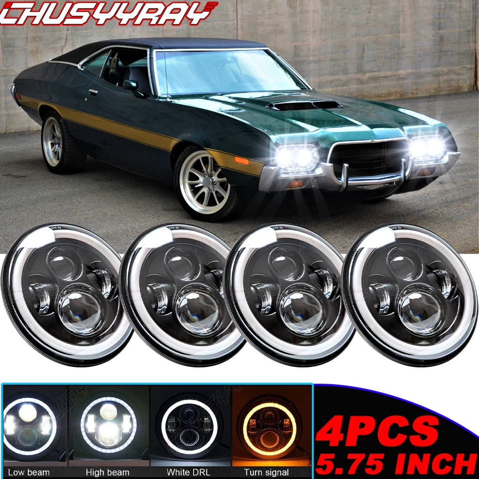 For Ford Gran Torino 1972-1976 105W 4pcs Round 5.75" 5-3/4" LED Hi/Lo Headlights - Image 1 of 4