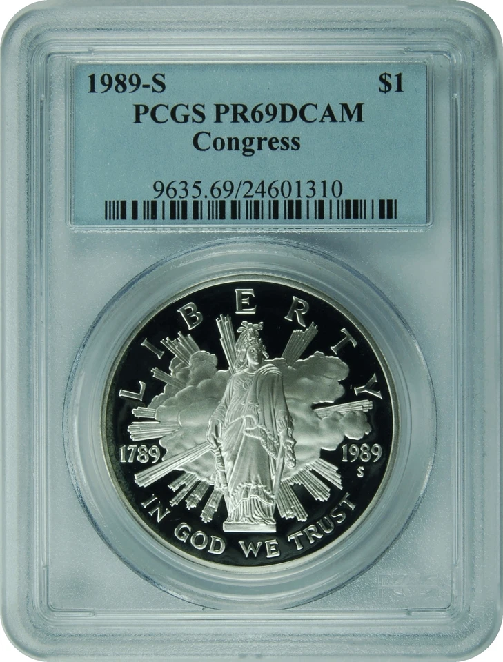 1989-S PCGS PR69DCAM Congress Dollar (Classic Label) - Image 1 of 1