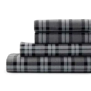 Cuddl Duds King Sheet Set Heavyweight Flannel Blue Plaid Lodge Farmhouse NEW - Picture 1 of 6