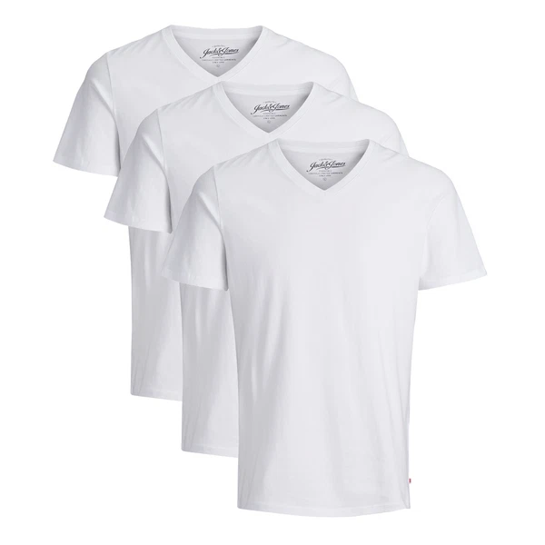 JACK&JONES 3er Pack Hombres Camiseta Básico o-Cuello V-Neck Camiseta - Imagen 1 de 1