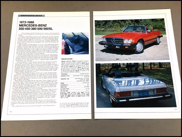 Mercedes Benz 450SL 380SL 500SL 560SL Car Review Print Article with Specs P296 - Image 1 of 1