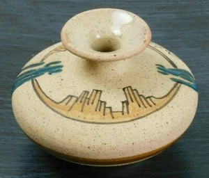 Small, artist-signed, Southwestern-style, pottery vase with inlaid cacti - Picture 1 of 12