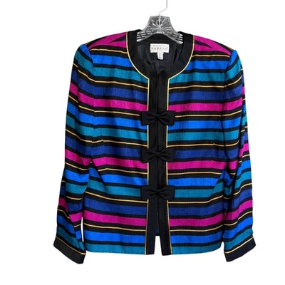 Chaqueta Blazer Vintage Adrianna Papell Rayas 100% Seda Arcos 12 Azul Rosa Foto 1 de 4