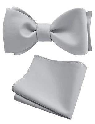  Lenço masculino de cor sólida gravata borboleta gravata borboleta gravata borboleta cetim prata - Imagem 1 de 4