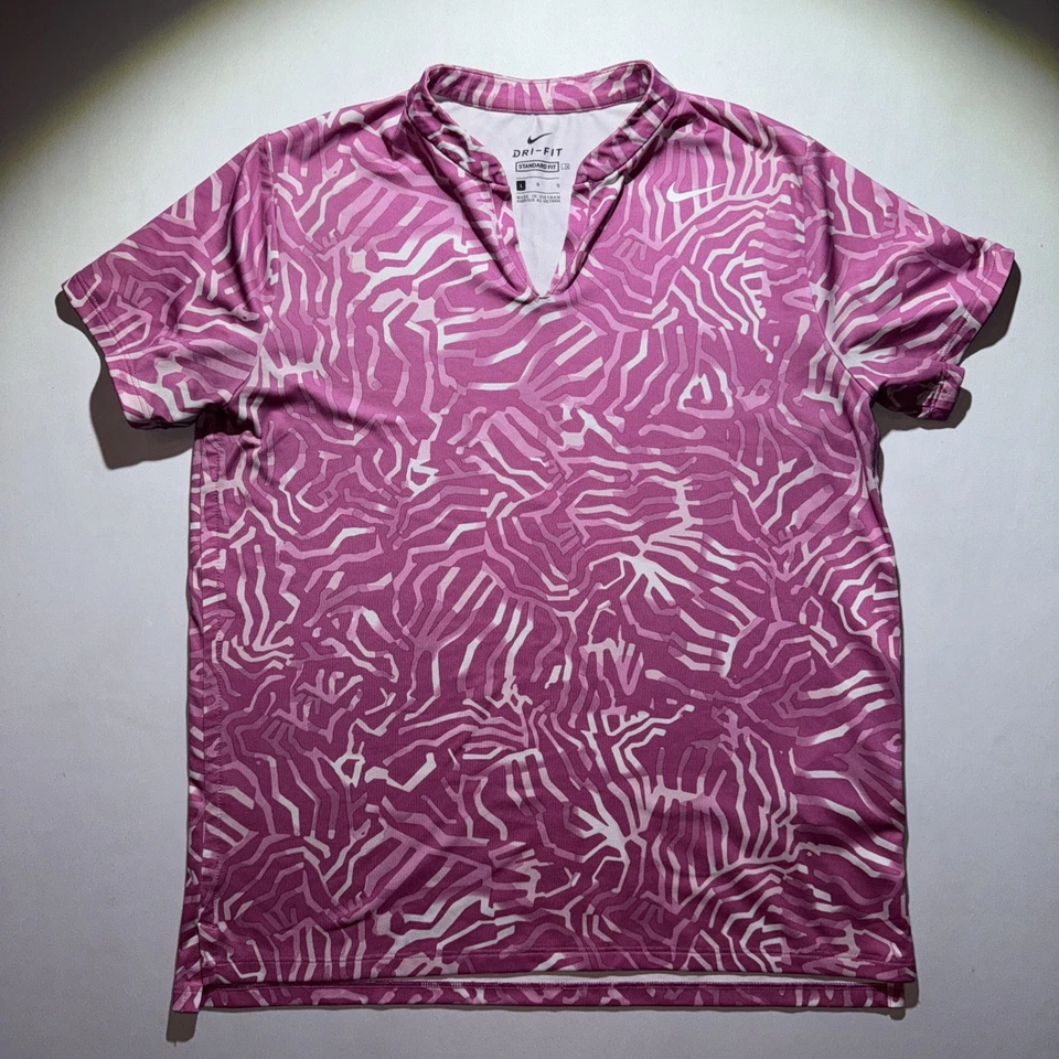 Polo de golf Nike juvenil grande Dri FIT manga corta ajuste estándar cuello en V rosa preppy Foto 1 de 4