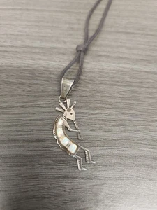 Sterling Silver Inlaid Opal  Kokopelli Pendant Stamped Signature - Picture 1 of 4