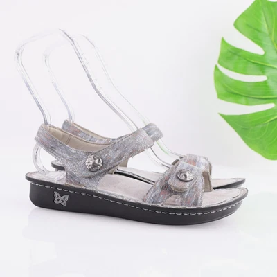 Sandalia Alegria Vienna Mujer Talla 39 9 Plateada Cuero Metálico Ajustable Cómoda Foto 1 de 4