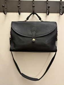 Vintage Schlesinger Bros schwarze Leder-Aktentasche Umhängetasche Kuriertasche Arbeitstasche - Bild 1 von 24