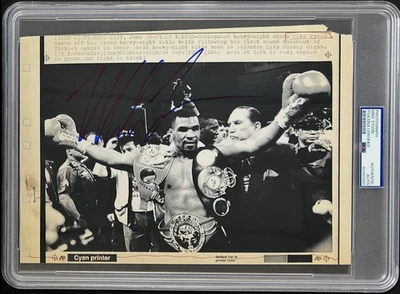 Mike Tyson Signed 1988 Type 3 Photograph PSA/DNA with 3 Tittle Belts Spinks KO - Image 1 of 4