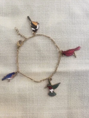 Fish Enterprise Cloisionne Bird Charms Bracelet Vintage Hummingbird Bluebird  - Image 1 of 4