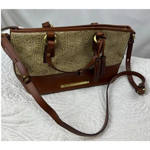Brahmin Women's Gold/Brown Leather Zip Top Adjustable Shoulder Bag Purse - Picture 1 of 11