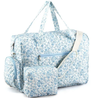 Bolso de Lona Grande 2 Piezas Floral Acolchado, Bolso para Pañales, Bolsa de Maquillaje, Fin de Semana Foto 1 de 4