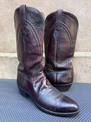 Lucchese Boots Men 10.5 D Carson Black Cherry Calf Skin Western Cowboy - Photo 1/4