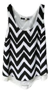 Zac & Rachel Women Lined Blouse Top Black White Tribal Art Zig Zag Print S - Picture 1 of 16