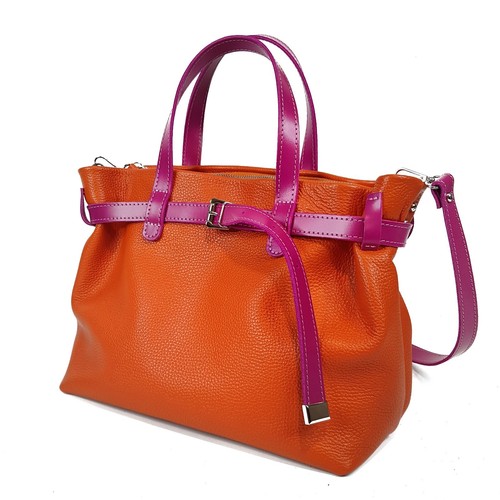 COACH Borsa donna a mano VERA PELLE arancione rosa borsetta tracolla multicolore