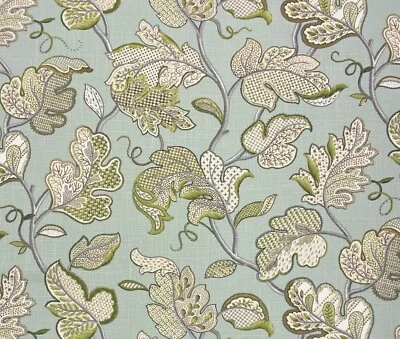 P KAUFMANN FOR BALLARD DESIGNS BALLARD DESIGNS FELICITY SPA BLUE FLORAL LINEN MULTIUSE FABRIC BY THE YARD 54" W