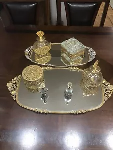 Vintage Matson tono oro Ormolu floreale rosa vanità set Hollywood Regency 2 LEGGI - Foto 1 di 23