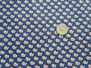 COTTON FABRIC - SMALL YELLOW FLORALS ON BLUE BY JOAN KESSLER CONCORD - 1YD - Picture 1 of 2