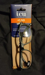 ICU Eyewear Henderson Black Reading Glasses Readers with Case +1.50 NIP - Picture 1 of 4