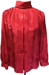 Vintage Susan Hutton Hot Pink glänzend Rollkragen Bluse Knopfleiste Gr. 8-167 - Bild 1 von 10