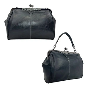 Vintage 90s Soft Patchwork Leather Satchel Convertible Clutch Bag Handbag Doctor - Picture 1 of 24