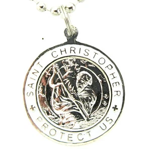 St. Christophorus große Brandungsmedaille Halskette Schutz der Reise sv-wh silber-weiß - Bild 1 von 3