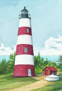Faro de la isla de Sapelo, Georgia. Tarjetas de notas artísticas de acuarela de Gerald Hill - Imagen 1 de 2