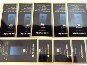 10 x Palladium Metal Ingot 1/2 Grain 99.9% Pure in Limited Numbered Bullion Card - Picture 1 of 8