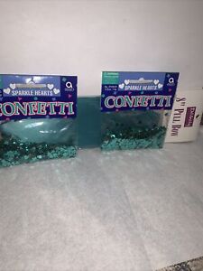 New Sealed Vintage Teal Heart Confetti (2 bags-  1/2 oz each) and a 8” Pull Bow