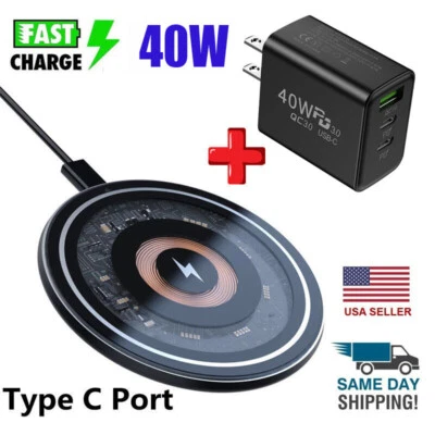 Wireless Fast Charger Charging Pad Dock for Samsung iPhone Android Cell Phone - Image 1 of 4