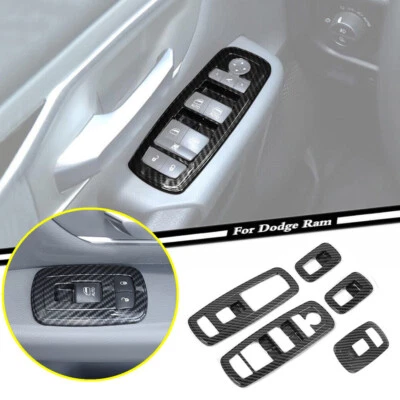 Cubierta de interruptor de elevación de ventana interior de fibra de carbono para Dodge Ram 1500 2011-2024 Foto 1 de 4