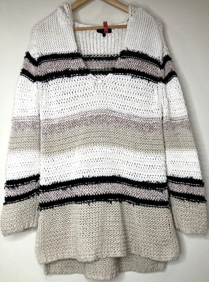 Suéter con Capucha Rag & Bone Talla S De Gran Tamaño Algodón Lino Grueso Tejido Abierto a Rayas Foto 1 de 4